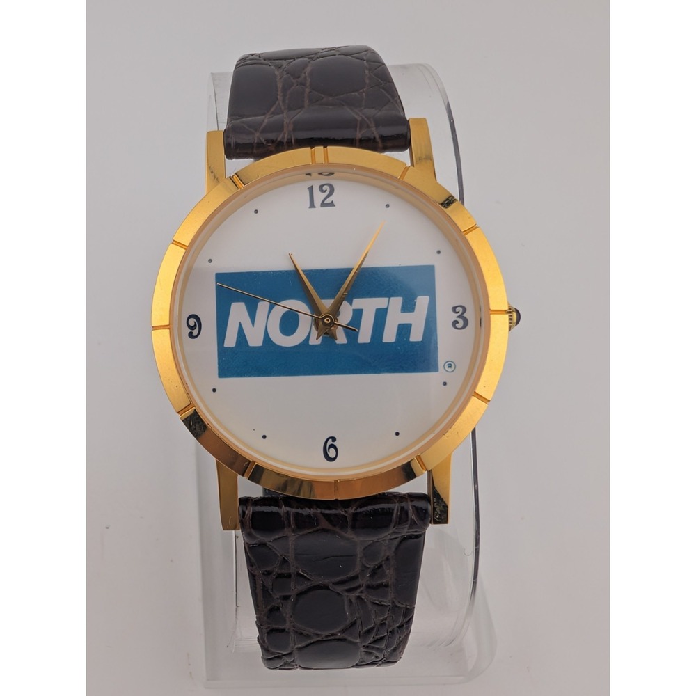 North Men's Watch 34mm Gold Case Brown Croc Leather Band- New Battery